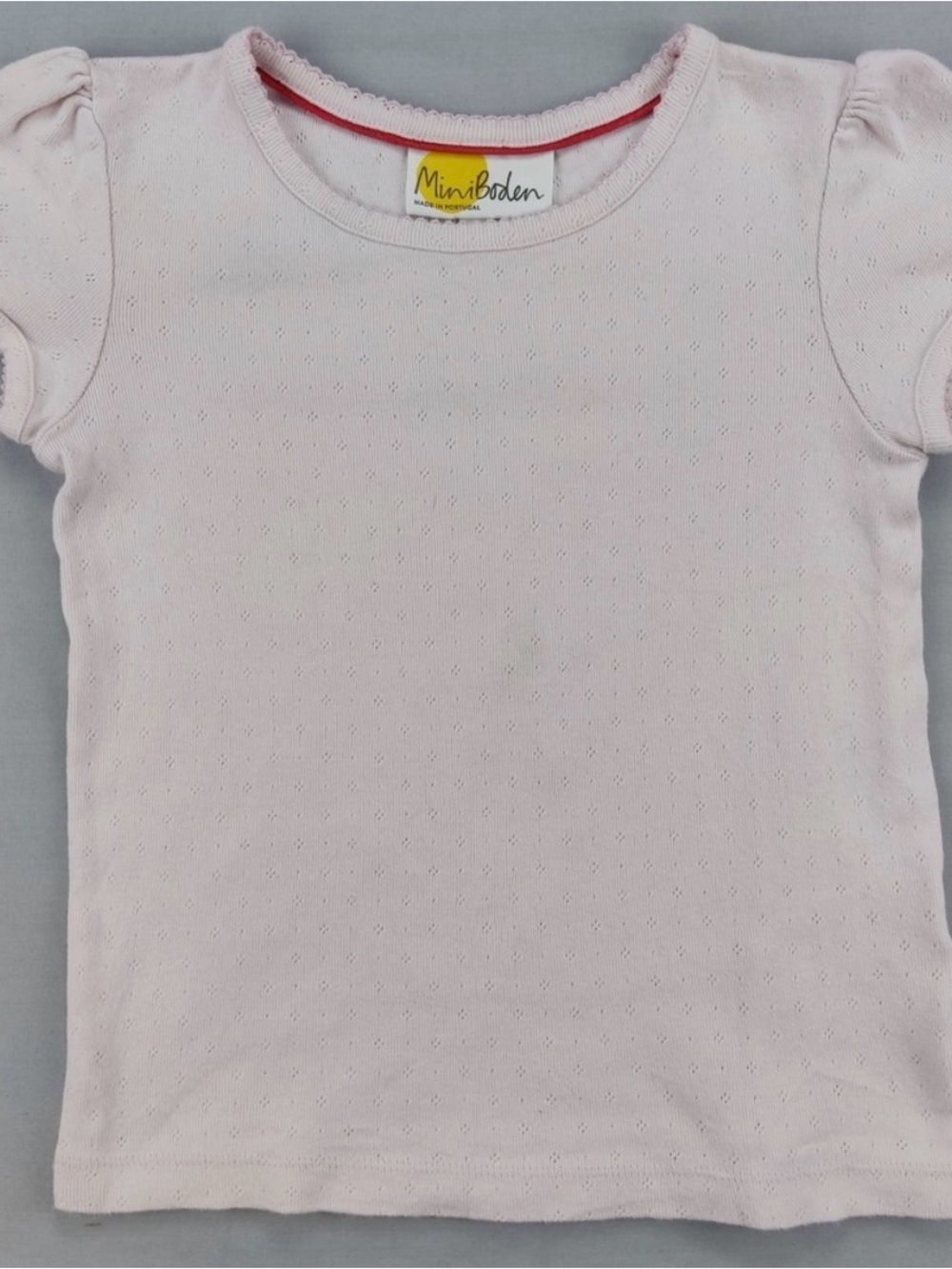 Mini Boden Dusty Pink Puff Sht/Sl Pointelle Top Tee